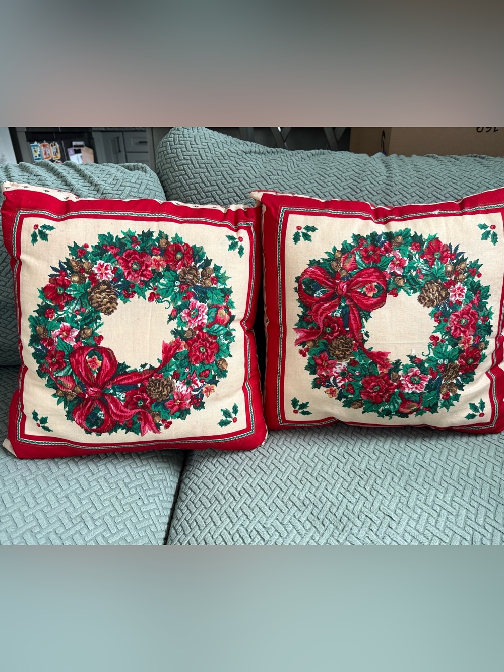 2 Christmas Wreath Holiday Throw Pillows